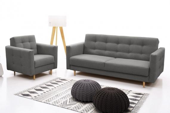 Photo Scandinavian-style set with a sofa bed and an armchair – GODIVO, Dark gray, 210cm