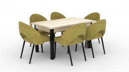 CONJUNTO MESA DE COMEDOR EXTENSIBLE 140/180 6 SILLAS RODOS 82 ROBLE/MOSTAZA