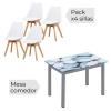 Foto CONJUNTO MESA FLORES FIJA + 4 SILLAS FINA BLANCAS