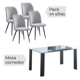 CONJUNTO MESA ALICE + 4 SILLAS RORY GRIS