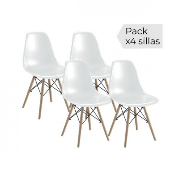 Foto JUEGO DE 4 SILLAS PATAS MADERA MOD.DINAMARCA BLANCO