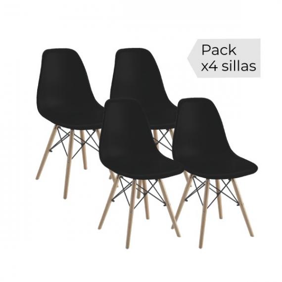 Foto JUEGO DE 4 SILLAS PATAS MADERA MOD.DINAMARCA NEGRO