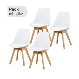 JUEGO DE 4 SILLAS TAP.PU P/MADERA MOD.FINA BLANCO