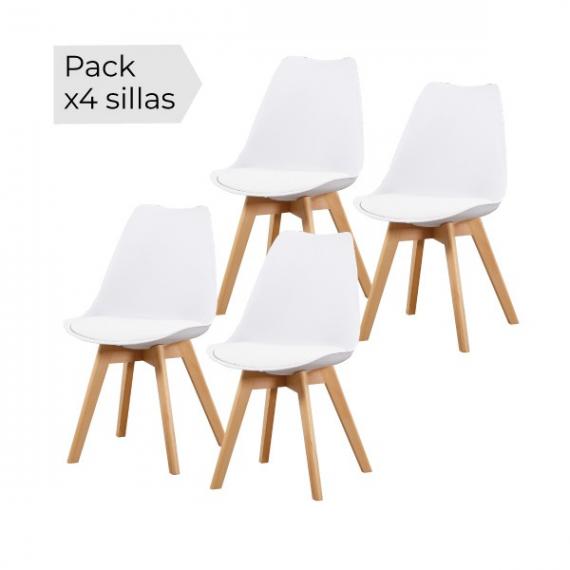 Foto JUEGO DE 4 SILLAS TAP.PU P/MADERA MOD.FINA BLANCO