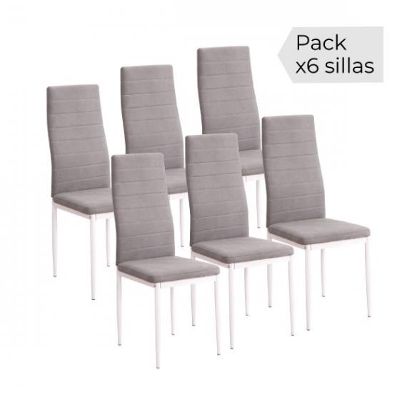 Photo Chair upholstered in cotton-padded microfiber fabric – Yuri, white, set of 6 chairs