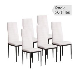 6 metal chairs upholstered in faux leather – Emi, white