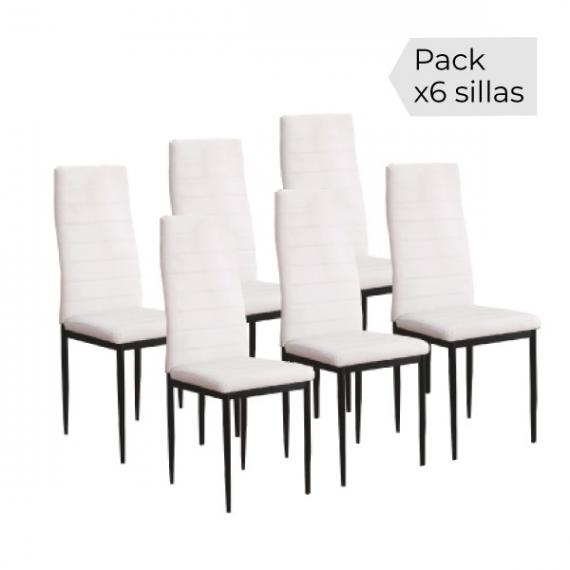 Photo 6 metal chairs upholstered in faux leather – Emi, white