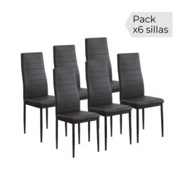 6 metal chairs upholstered in faux leather – Emi, black