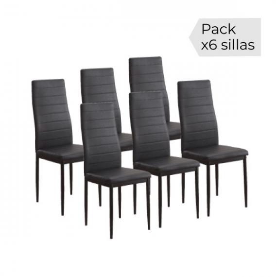 Photo 6 metal chairs upholstered in faux leather – Emi, black