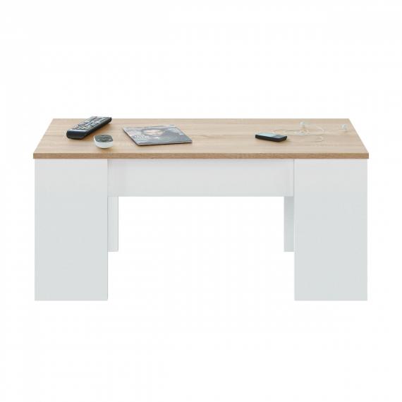 Foto MESA CENTRO ELEVABLE REF: 0F1640A FLOW BLANCO ARTIK/ROBLE CANADIAN