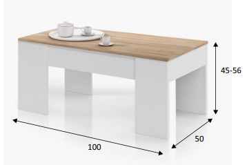 Foto MESA CENTRO ELEVABLE REF: 0F1640A FLOW BLANCO ARTIK/ROBLE CANADIAN