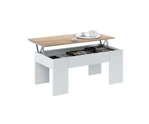 Foto MESA CENTRO ELEVABLE REF: 0F1640A FLOW BLANCO ARTIK/ROBLE CANADIAN