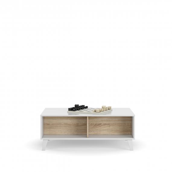 Foto MESA CENTRO ELEVABLE REF: 0F6633BO STYLUS PLUS BLANCO BRILLO/ROBLE CANADIAN
