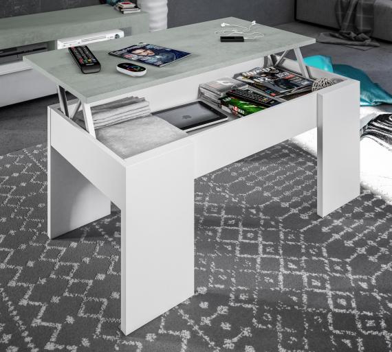 Foto MESA CENTRO ELEVABLE REF: 0L1640A FLOW BLANCO ARTIK/CEMENTO