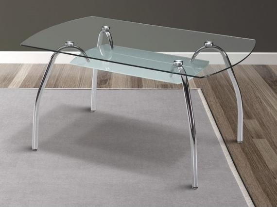 Photo Dining table with glass top, curved metal legs 150 x 90 cm – San