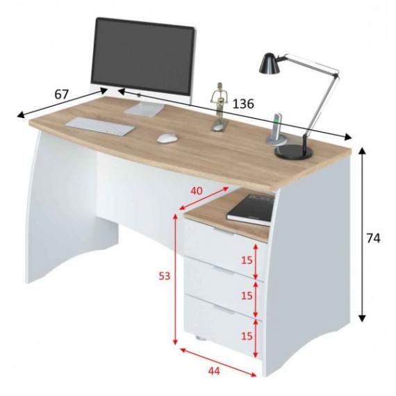 Foto Mesa de despacho con cajonera REF: 0F4625A - ARGON, blanco artik - roble canadian
