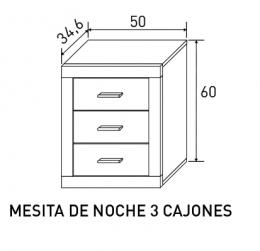 MESITA DE NOCHE 3 CAJONES MOD.LARA CAMBRIA-GRAFITO