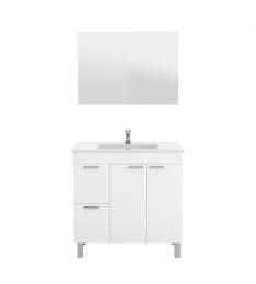 Bathroom cabinet with 2 drawers and 2 doors + mirror REF: 305450BO - Aktiva, glossy white