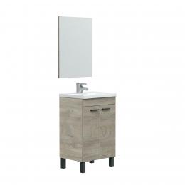 Bathroom cabinet with 2 doors and 4 legs + mirror REF: 305210C - ESSENS, Alaska oak