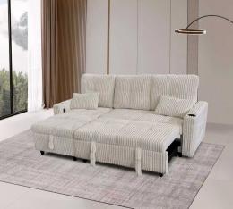 SOFÁ CAMA CHAISE LONGUE REVERSIBLE 3 PLAZAS CON ARCÓN TELA DE PANA GRIS CLARO – COSTA LUX