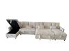 Photo U-Shaped Sofa Bed in Corduroy Fabric 400x135 cm with 2 Integrated Storage Compartments, Cup Holders, and USB Type-C Ports - Costa U LUX LIGHT GRAY