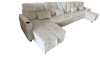 Photo U-Shaped Sofa Bed in Corduroy Fabric 400x135 cm with 2 Integrated Storage Compartments, Cup Holders, and USB Type-C Ports - Costa U LUX LIGHT GRAY
