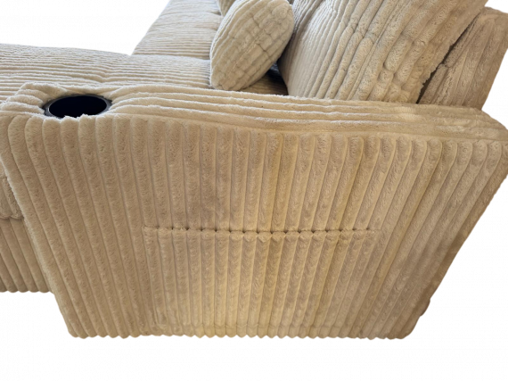 Photo U-Shaped Sofa Bed in Corduroy Fabric 400x135 cm with 2 Integrated Storage Compartments, Cup Holders, and USB Type-C Ports - Costa U LUX LIGHT GRAY