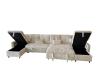 Photo U-Shaped Sofa Bed in Corduroy Fabric 400x135 cm with 2 Integrated Storage Compartments, Cup Holders, and USB Type-C Ports - Costa U LUX LIGHT GRAY