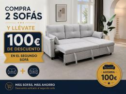 PACK 2 SOFÁS COSTA LUX - Sofá Cama Chaise Longue Reversible 3 Plazas con Arcón Tela Gris Claro - 100€ DTO