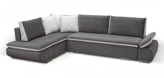 Photo Corner sofa with bed and storage - ARGENT, Gray/White, Fabric/Faux leather, 304x201