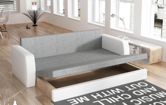 Foto SOFÁ CAMA EXTRAIBLE 220 CM INVERSA GRIS TELA Y NEGRO POLIPIEL