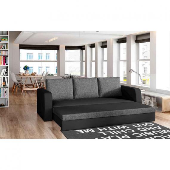 Foto SOFÁ CAMA EXTRAIBLE 220 CM INVERSA GRIS TELA Y NEGRO POLIPIEL