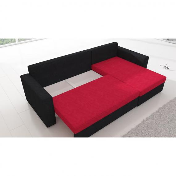 Foto SOFÁ DE ESQUINA CON CAMA Y ARCÓN 237 CM X 150 CM ROJO/NEGRO TELA LIVIO
