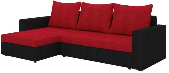 Foto SOFÁ DE ESQUINA CON CAMA Y ARCÓN 237 CM X 150 CM ROJO/NEGRO TELA LIVIO