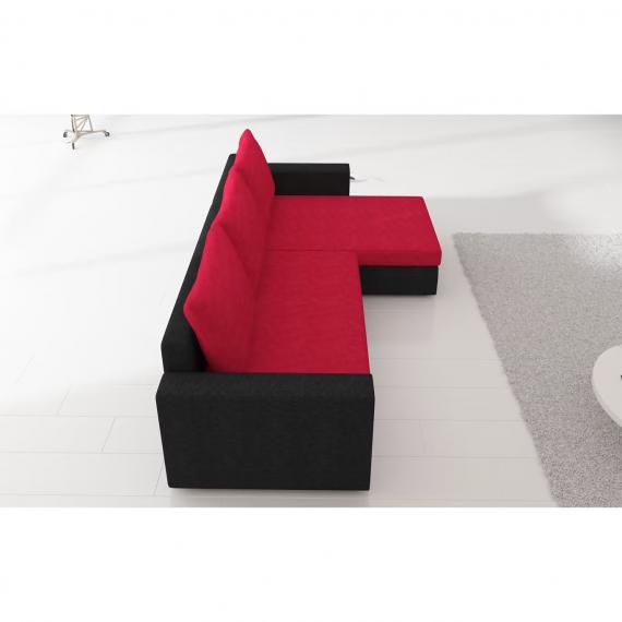Foto SOFÁ DE ESQUINA CON CAMA Y ARCÓN 237 CM X 150 CM ROJO/NEGRO TELA LIVIO