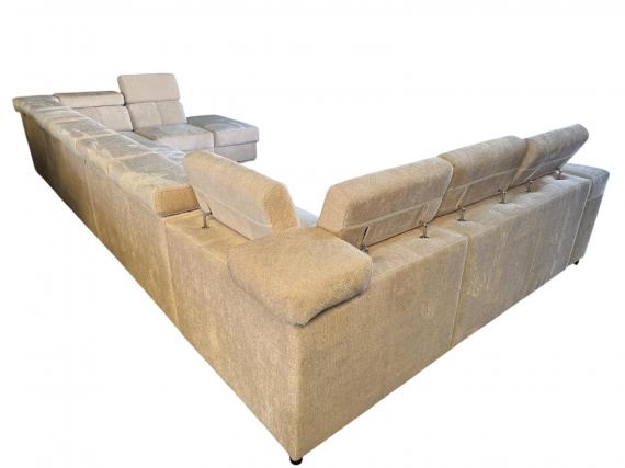 Photo U-shaped sofa with pull-out bed and reclining headrests + storage box, 10-seater, Beige, 455x262x220 - ANGELA