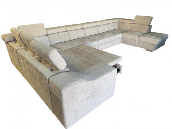 Photo U-shaped sofa with pull-out bed and reclining headrests + storage box, 10-seater, Beige, 455x262x220 - ANGELA