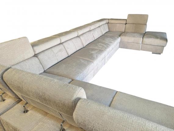 Photo U-shaped sofa with pull-out bed and reclining headrests + storage box, 10-seater, Beige, 455x262x220 - ANGELA