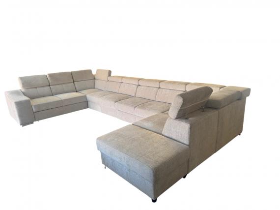 Photo U-shaped sofa with pull-out bed and reclining headrests + storage box, 10-seater, Beige, 455x262x220 - ANGELA