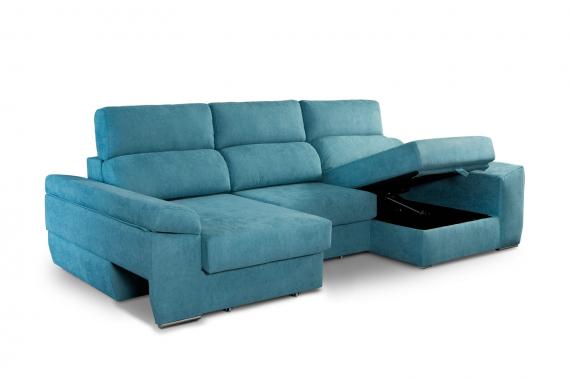 Foto SOFÁ CHAISE LONGUE CON BRAZO DESLIZANTE DE VISCOELÁSTICA Y CON ARCÓN  MALAGA AZUL