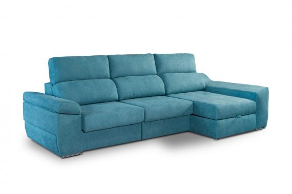 Foto SOFÁ CHAISE LONGUE CON BRAZO DESLIZANTE DE VISCOELÁSTICA Y CON ARCÓN  MALAGA AZUL