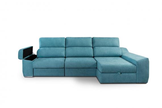 Foto SOFÁ CHAISE LONGUE CON BRAZO DESLIZANTE DE VISCOELÁSTICA Y CON ARCÓN  MALAGA AZUL