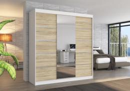 ARMARIO CON ESPEJO I PUERTA CORREDERA I 215X200X58 CM CON 2 PUERTAS COLOR BLANCO/SONOMA BERGEN