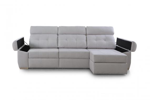 Photo Chaise longue sofa, reversible, storage armrest - ALBACETE