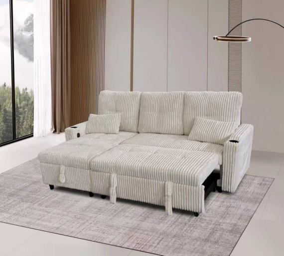 Photo 2-SOFA PACK - 3-Seater Reversible Chaise Longue Sofa Bed with Storage, light gray Corduroy Fabric - COSTA LUX €100 OFF