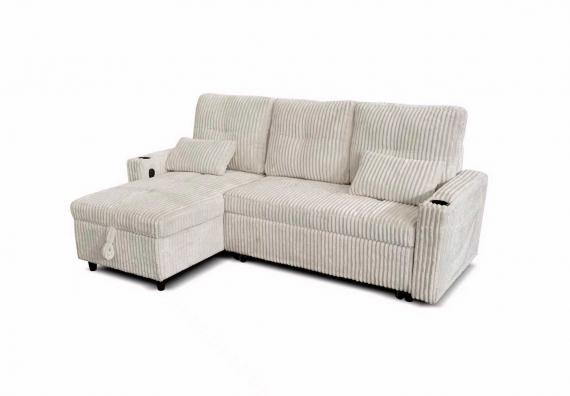 Photo 2-SOFA PACK - 3-Seater Reversible Chaise Longue Sofa Bed with Storage, light gray Corduroy Fabric - COSTA LUX €100 OFF