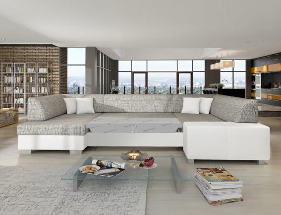 Foto SOFÁ CAMA FORMA DE U 322 CM X 204 CM HAVANA GRIS TELA/BLANCO POLIPIEL