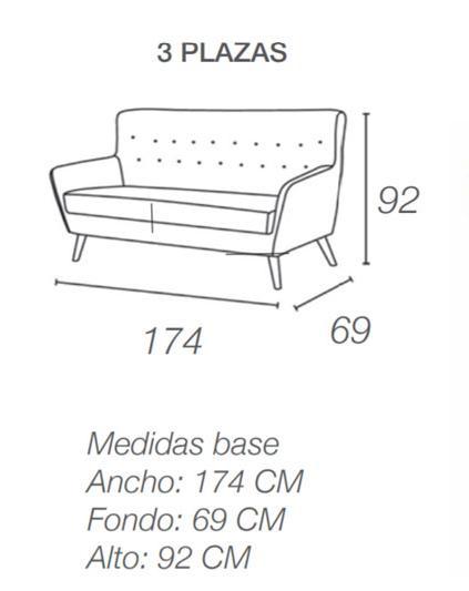 Photo SOFÁ LINEAL 3 PLAZAS DE DISEÑO CON BOTONES 174 CM NÓRDICOS VERDE AZULADO