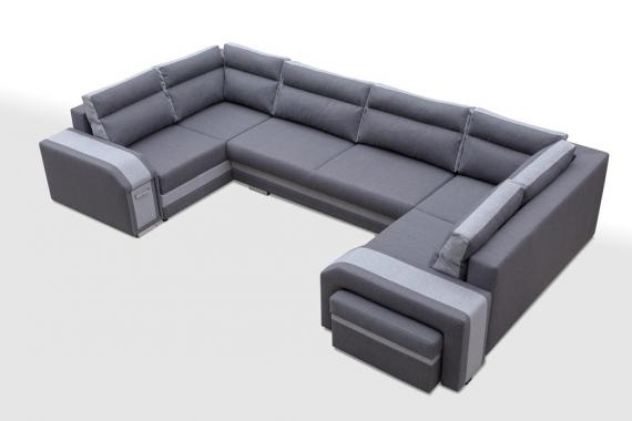 Photo Large U-shaped sofa with bed and 3 storage compartments - ASSAN, Dark gray/light gray, 370x205