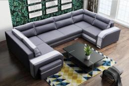Large U-shaped sofa with bed and 3 storage compartments - ASSAN, Dark gray/light gray, 370x205